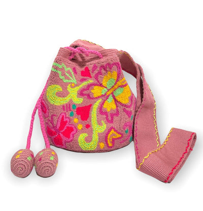 Mirabel Encanto Bag | Authentic Colombian Bag by Colorful 4U Tapestry S/M: 7.5" H x 6.5 "W Rose Pink/Girls 