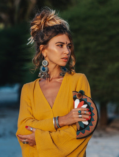 Boho Girl wearing Bohemian Clutch | Neutral Clutch Bags | Colorful 4U