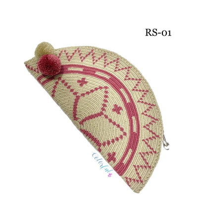 Moon Clutch Purses - Neutral Colors Boho Clutch Bag - Wayuu Crochet Envelope R01 Rose 