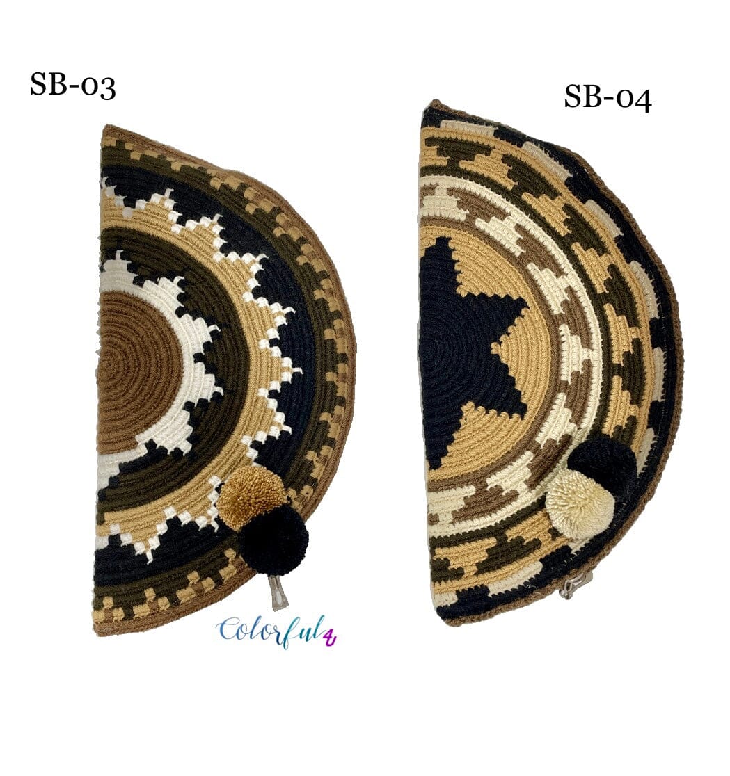 Moon Clutch Purses - Neutral Colors Boho Clutch Bag - Wayuu Crochet Envelope SB03 Shades of Brown 