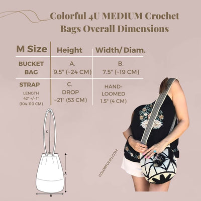 Medium Size Colorful 4U Crochet Bohemian Bag DIMENSIONSDimension 