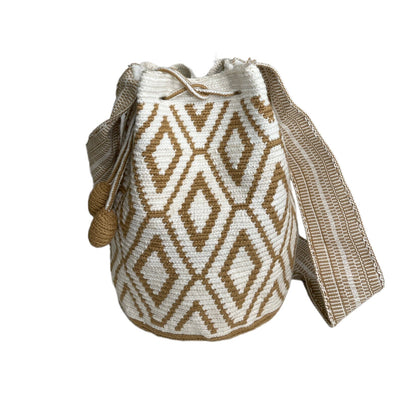 Khaki Diamonds Crochet Pattern Large Crossbody Bohemian Handbag by Colorful 4U