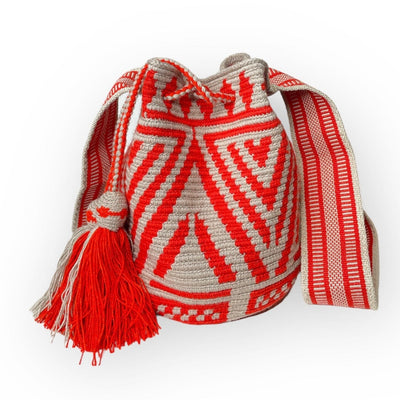 My Favorite Bag | Medium Casual style Medium-Crossbody Crochet Boho Bag - Traditional Wayuu Design Taupe / Rust 