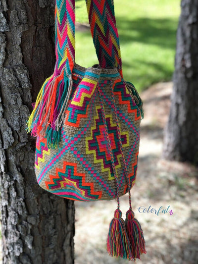 Colorful Crochet Boho Bag - Crossbody/Shoulder Bucket Bag-Beach Wayuu