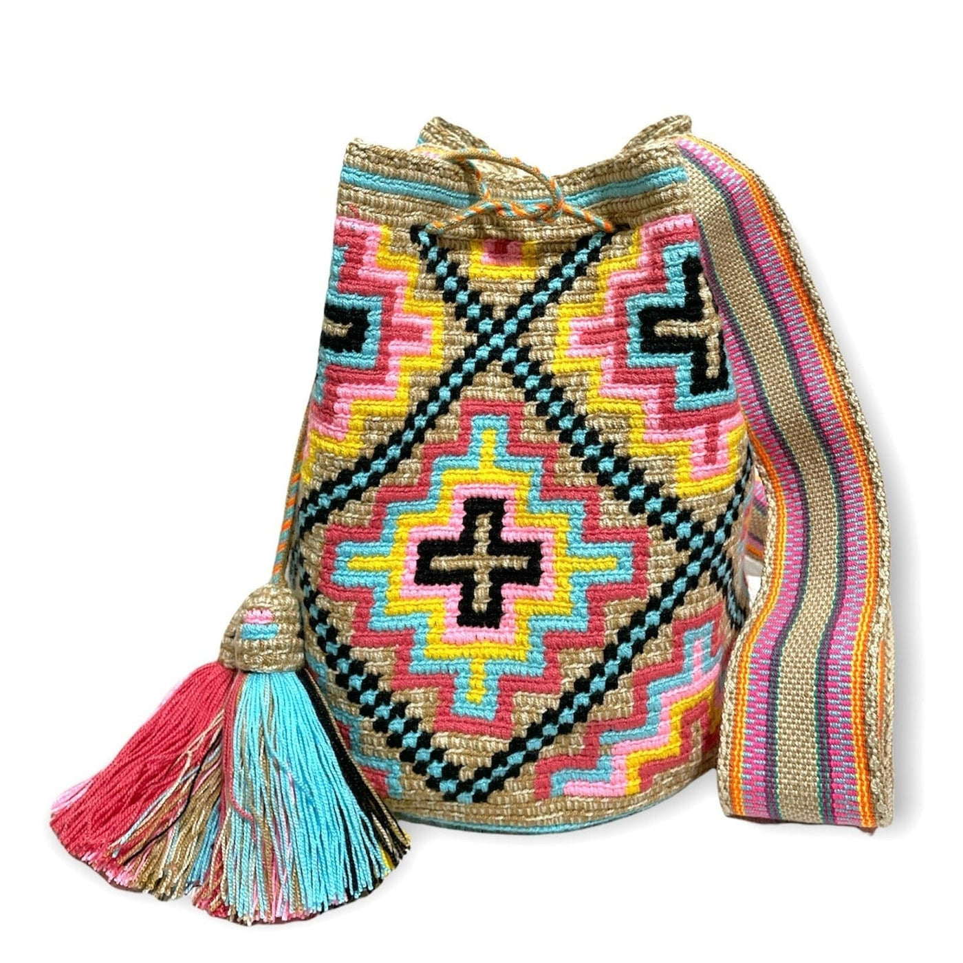 Coral Boho Beach Bag | Teal Summer Crossbody Bag | Colorful 4u Large Crochet Bag