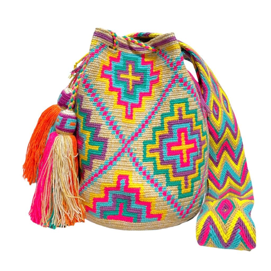Pink Boho Beach Bag | Teal Summer Crossbody Bag | Colorful 4u Large Crochet Bag
