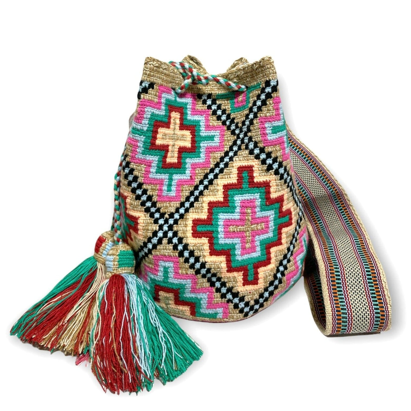Spring Colors Boho Beach Bag | Red/Green Summer Crossbody Bag | Colorful 4u Large Crochet Bag