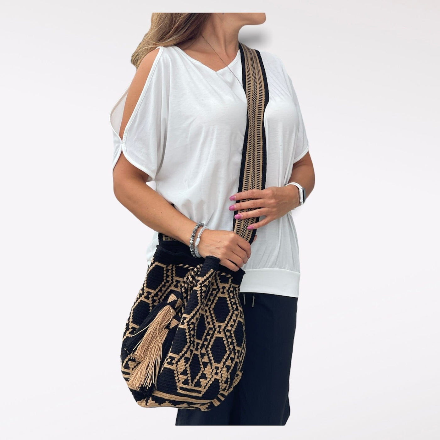 Mykonos Beach Bags | Neutral Purse for Fall - L Crossbody Crochet Boho Bag 