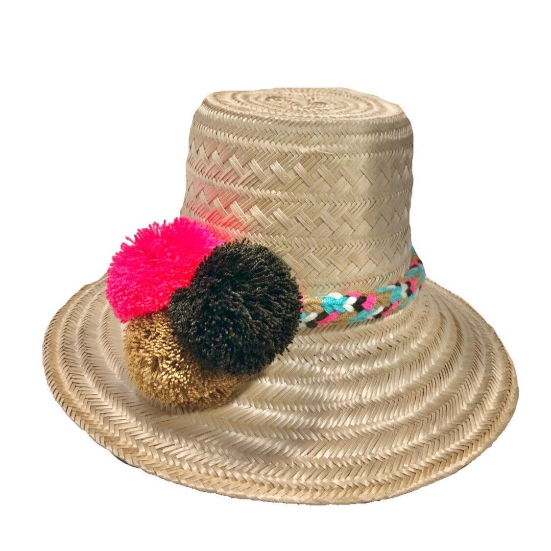 Brown-Pink Natural Straw Hat | Authentic Wayuu Hat | Summer Hat | Boho Sun Hat