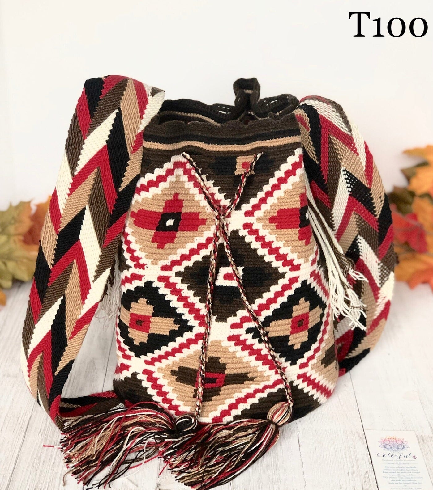 Red Flowers Handbag for Fall/Winter | Crossbody Crochet Bag | Boho Bag | Wayuu Mochila