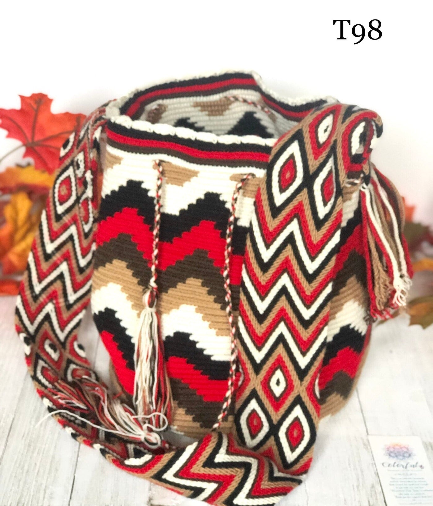 Red Chevron Handbag for Fall/Winter | Crossbody Crochet Bag | Boho Bag | Wayuu Mochila