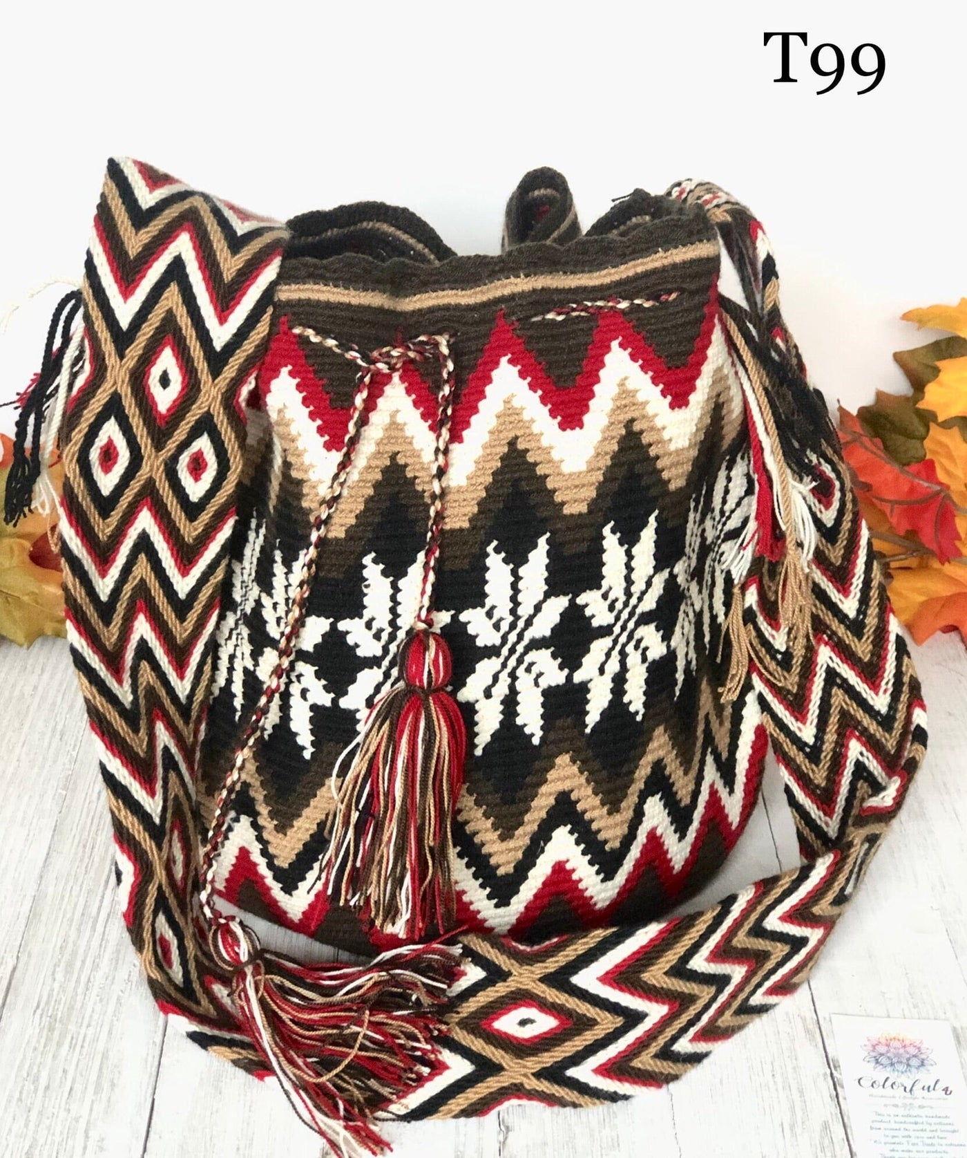 Red and brown Handbag for Fall/Winter | Crossbody Crochet Bag | Boho Bag | Wayuu Mochila