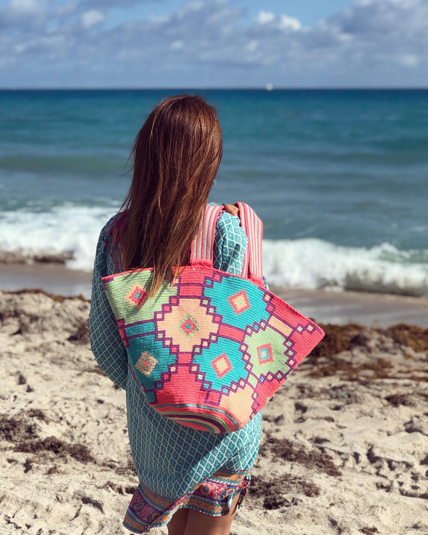 Neon colors beach tote bags | summer crochet totes