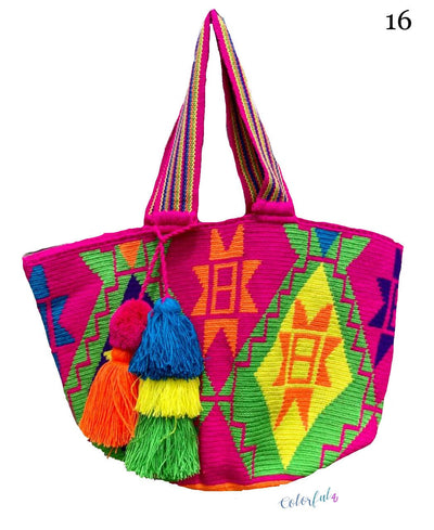Fucshia Neon colors beach tote bags - summer crochet totes
