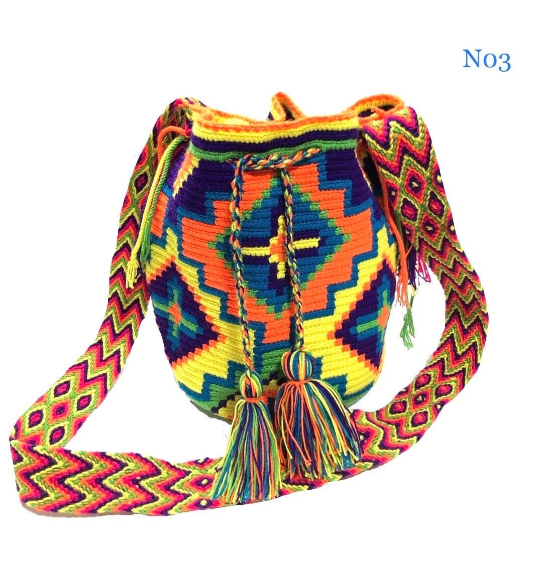 Yellow Flower Crochet Pattern Neon Boho Beach Bag for summer | Medium Colorful Crossbody Purse | Colorful 4U