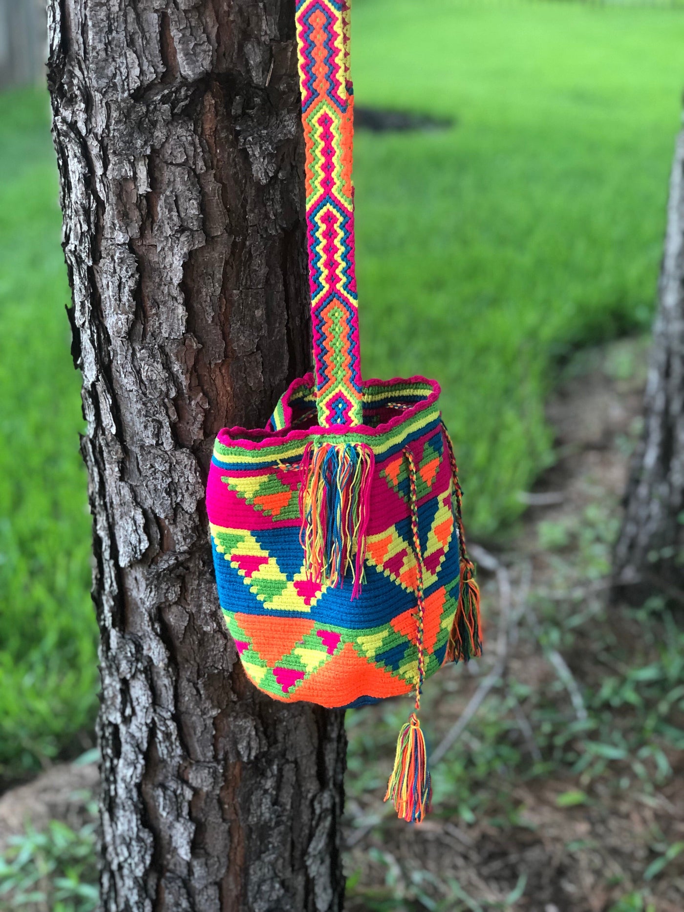 Macrame strap Neon Beach Bag for summer | Medium Summer Crossbody Bags | Colorful 4U