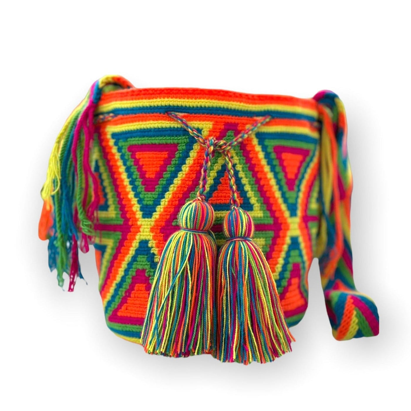 Orange Triangles Crochet Pattern Neon Boho Beach Bag for summer | Medium Colorful Crossbody Purse | Colorful 4U