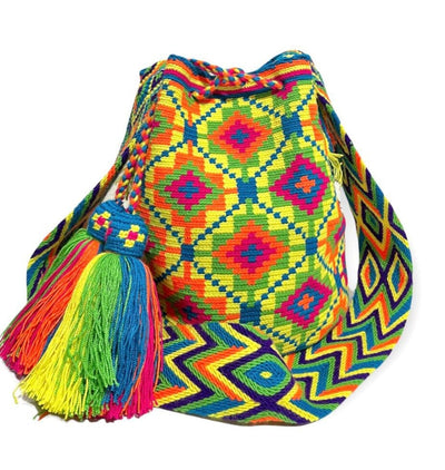 Yellow Blue Diamonds Neon Beach Bags for Summer | Summer Crochet Bags | Colorful4U