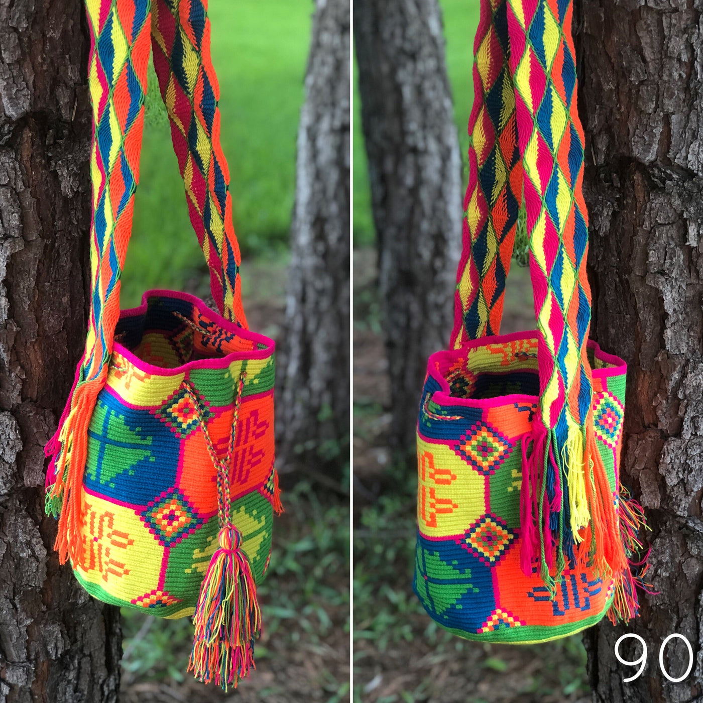 Multicolor Neon Beach Bags-Bohemian Crossbody Bucket Bag-Boho bag-Wayuu Mochila 