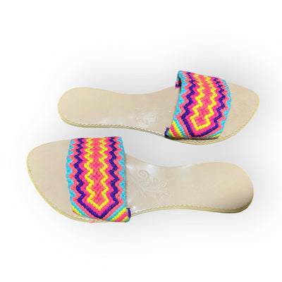 Neon Flat Summer Sandals - Macrame boho style Summer Sandals US 9 