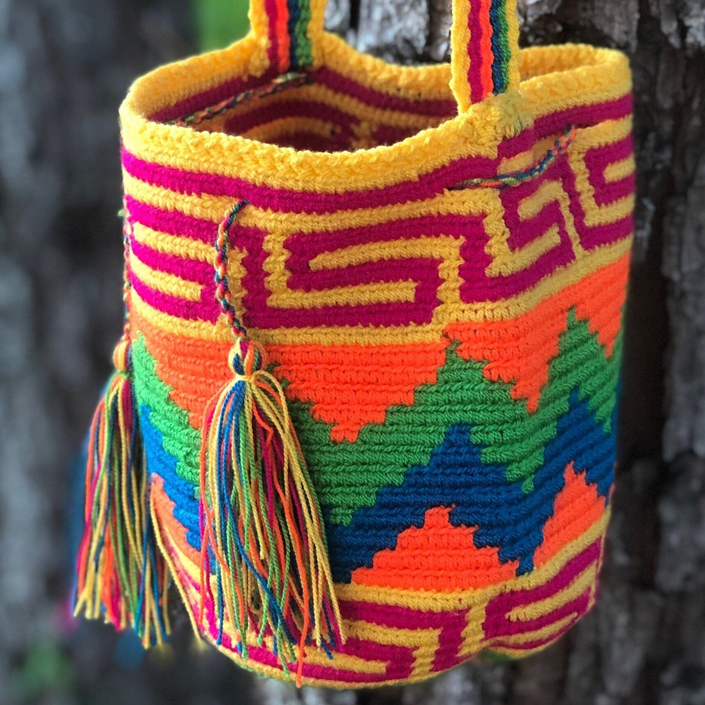 Yellow NEON Mini Crochet Bag-Authentic Wayuu Bag-Small Summer Bags-Beach Bags 67