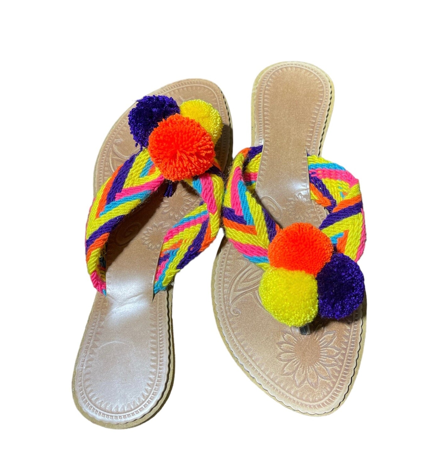 Neon Purple Pom Pom Sandals-Summer Flip-Flops Summer Sandals Neon US 7 