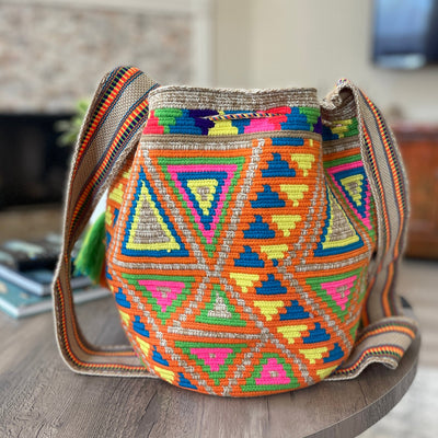 Back view Neon Orange Boho Beach Bag for summer | Neon Colors Crochet Bag | Colorful 4u