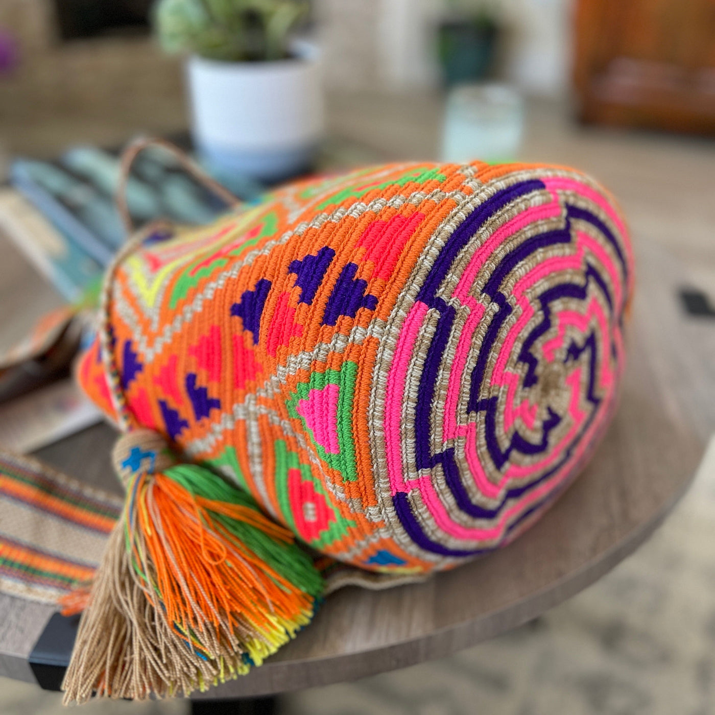 bottom Neon Orange Boho Beach Bag for summer | Neon Colors Crochet Bag | Colorful 4u