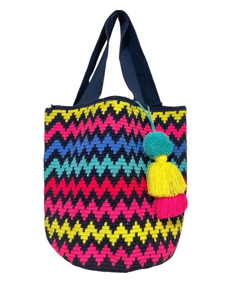 Navy / Multicolor Chevron Crochet Pattern Large Summer Tote Bag | Best Beach Tote Bags for women | Colorful 4u