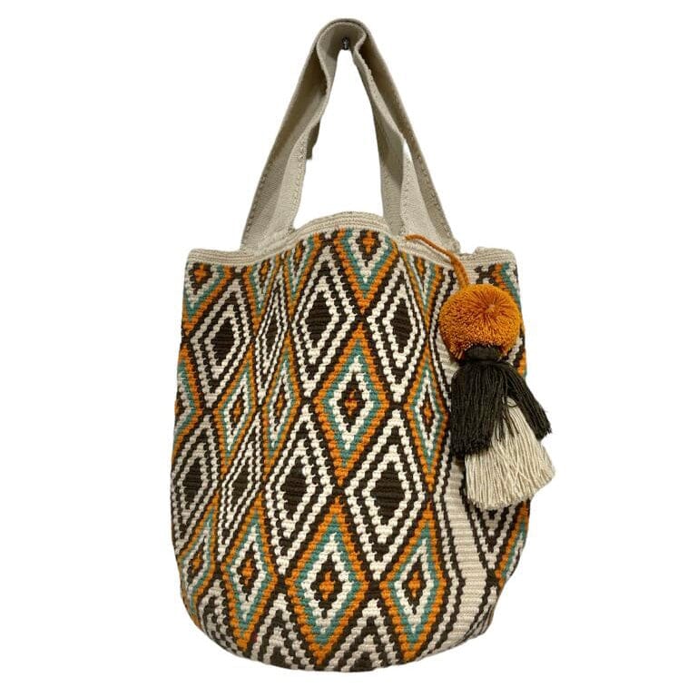 Neutral Colors Maxi Tote Bags | Extra Large Crochet Tote Boho Colors BEACH BAG - CROCHET TOTE BAG Brown Diamonds 