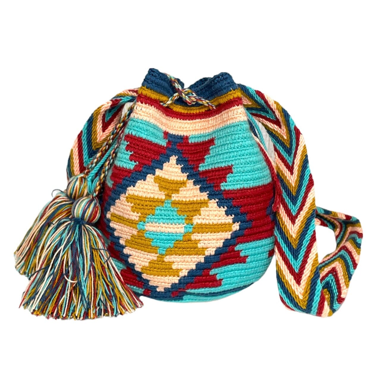 Turquoise New Fall Medium Crochet Bags | Crossbody Wayuu Bag | Cute Teen Purses | Colorful 4U