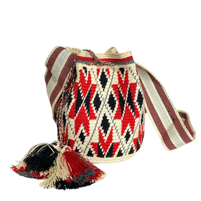 Neutral Red New Fall Medium Crochet Bags | Crossbody Wayuu Bag | Cute Teen Purses | Colorful 4U