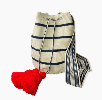 Large Navy Striped Off white Crossbody Crochet Bags | Bohemian HandBags | Boho | Colorful 4U