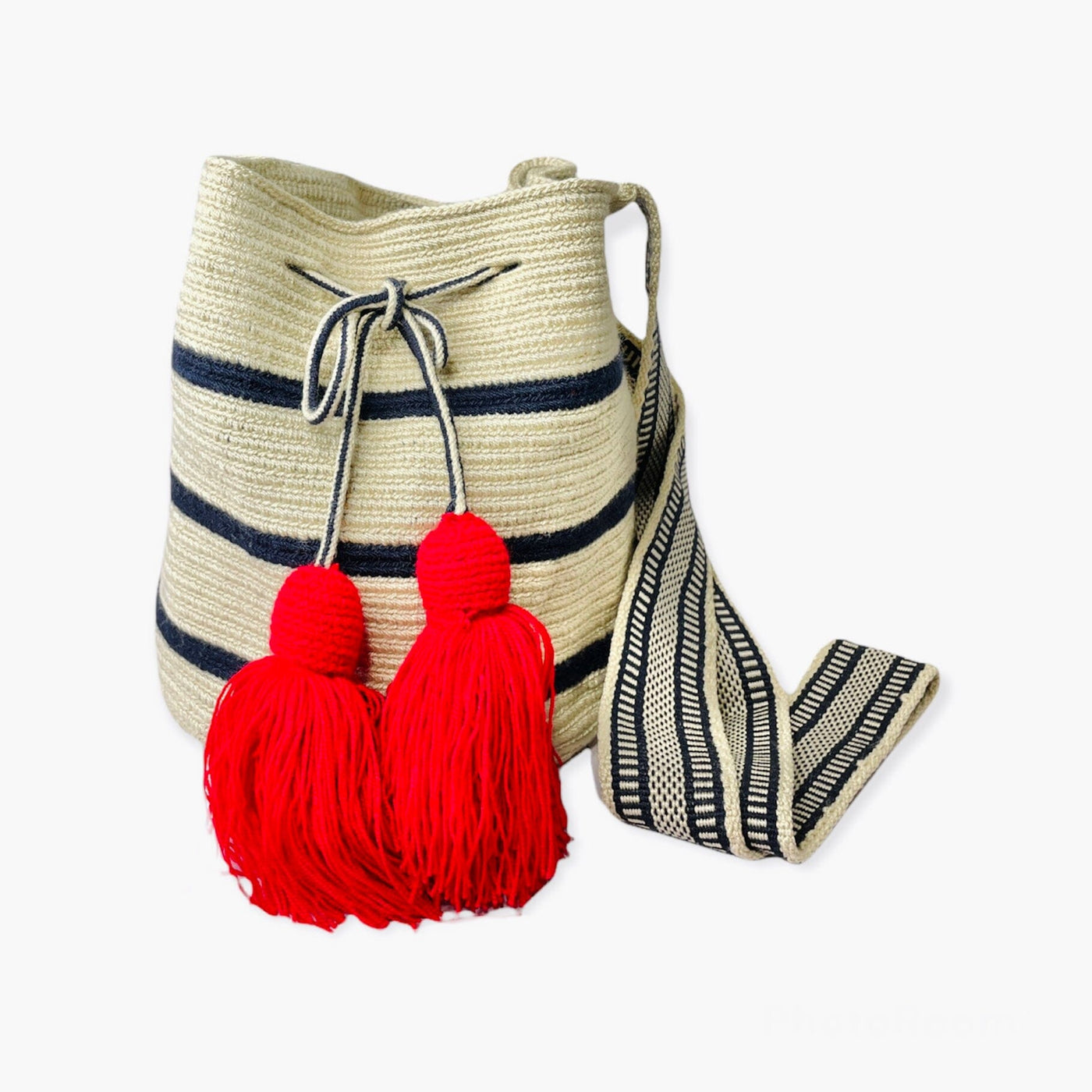 Medium Navy Striped Off white Crossbody Crochet Bags | Bohemian HandBags | Boho | Colorful 4U