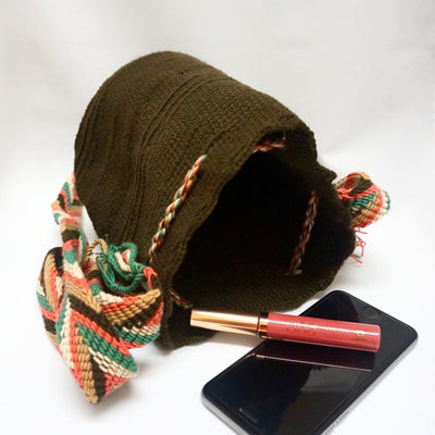 Inside Mini Boho Summer Handbag | Small Wayuu Mochila | Black Bohemian Purse by Colorful 4U
