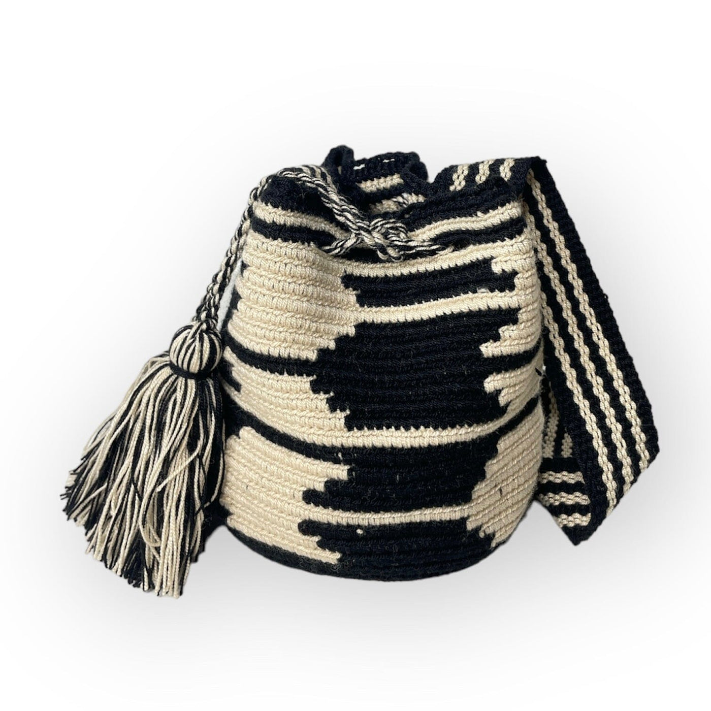 Cute Black Mini Boho Summer Handbag | Small Wayuu Mochila | Black Bohemian Purse by Colorful 4U