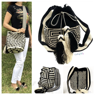 Perissa Beach Crochet Bags - Maze Pattern Special Edition Crochet Boho Bag - Crossbody/Shoulder Bucket Bag 