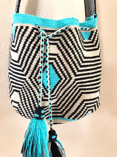 Fashion Turquoise Crochet Bag-Crossbody Boho Bag-Wayuu Mochila Bag 