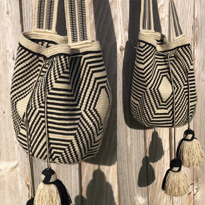 Perissa Beach Fashion Crochet Bags - Black & off-white Bags Special Edition Crochet Boho Bag - Crossbody/Shoulder Bucket Bag 