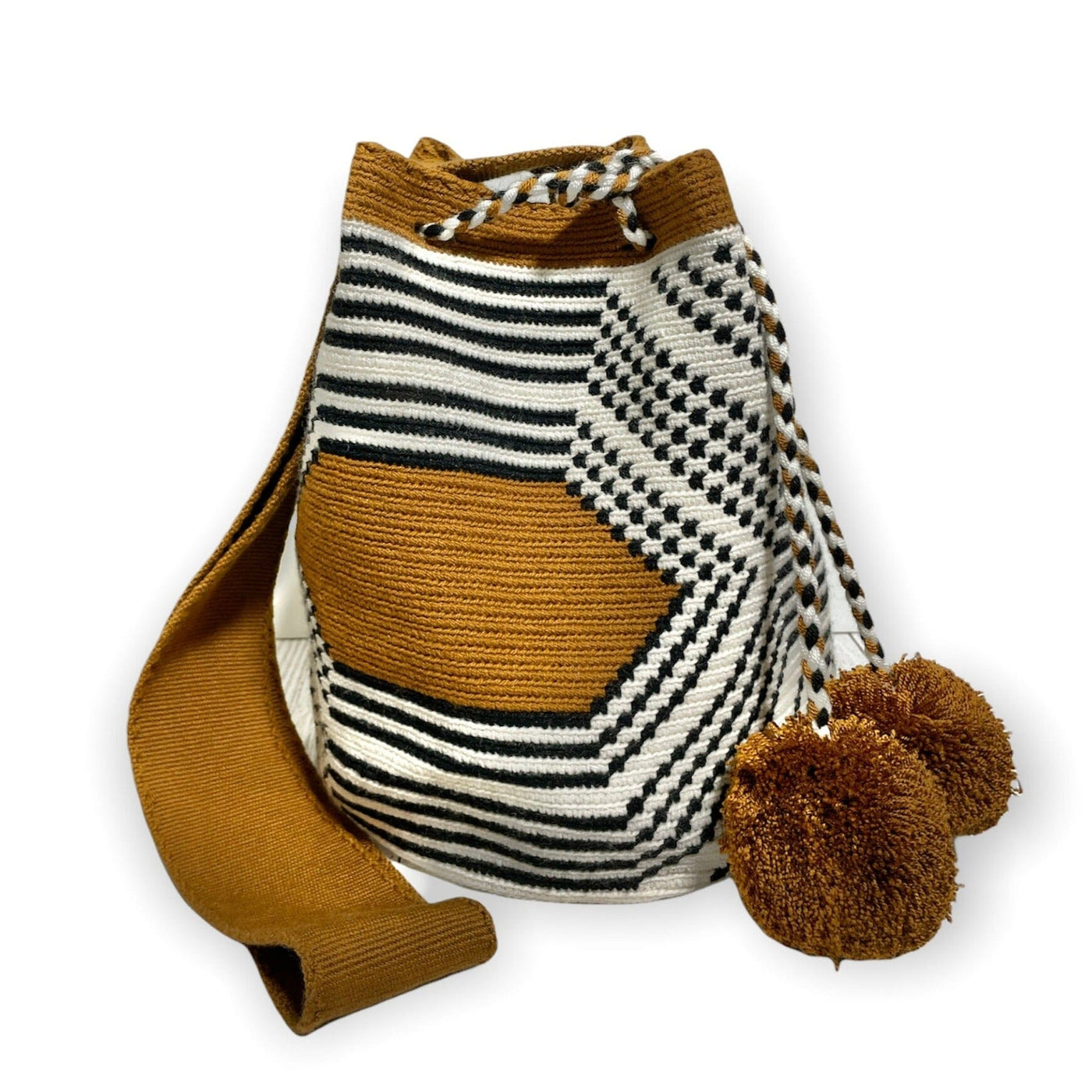 Brown Black & White Crochet Bag-Fashion Crossbody Bag-Wayuu-Tassel Boho Bag
