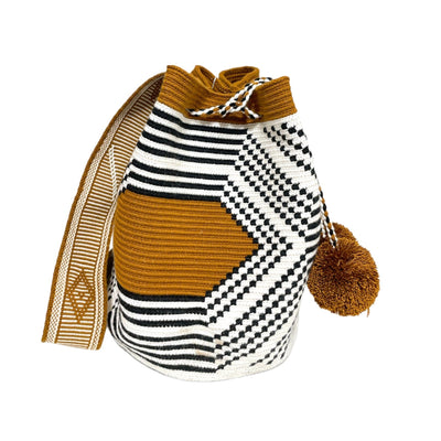 Cute Black & White Crochet Bag-Fashion Crossbody Bag-Wayuu-Tassel Boho Bag