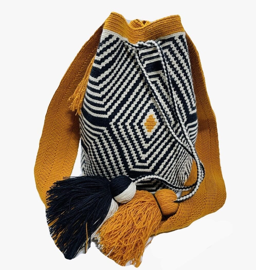 Black & White Crochet Bag-Fashion Crossbody Bag-Wayuu-Tassel Boho Bag