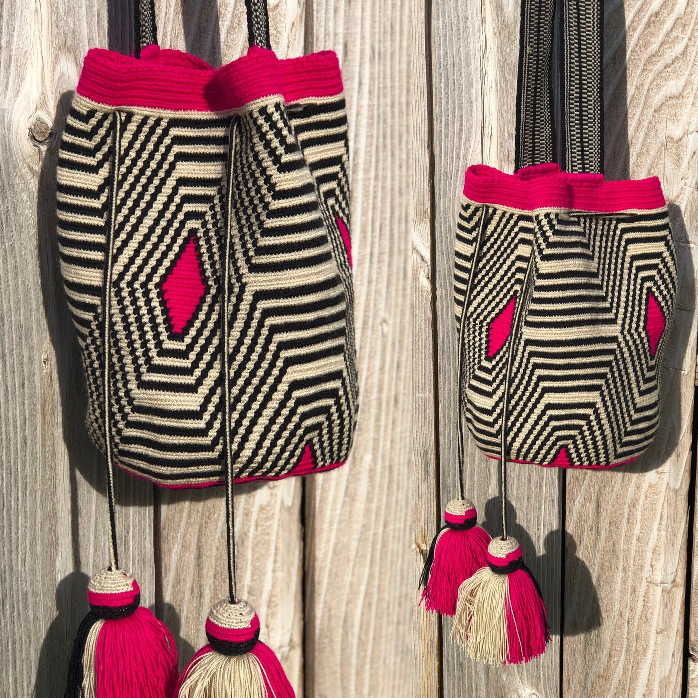 Fashion Hot Fuchsia Crochet Bag-Crossbody Boho Bag-Wayuu Mochila Bag 
