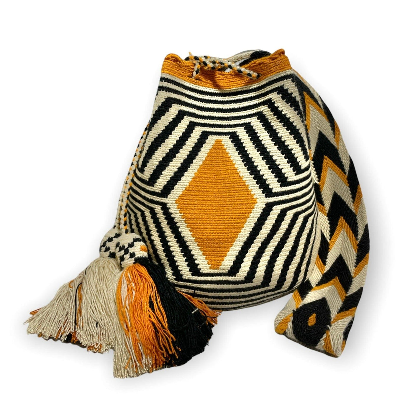 Fall Black & White Crochet Bag-Fashion Crossbody Bag-Wayuu-Tassel Boho Bag