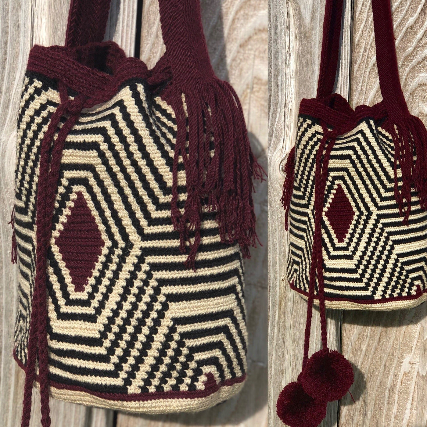Fashion Wine Crochet Bag-Crossbody Boho Bag-Wayuu Mochila Bag 