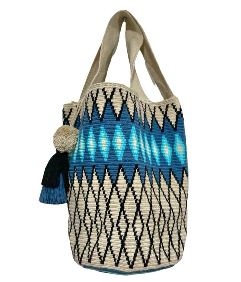 Blue and Beige Large Neutral Tote Bag | Neverfull Tote Crochet Bag | Large Black Tote | Colorful 4U
