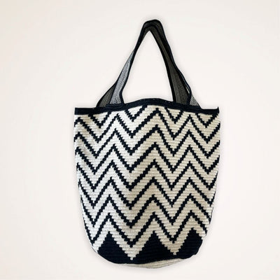 off-white chevron pattern Maxi Tote Crochet Bags | Extra Large Beach Bags