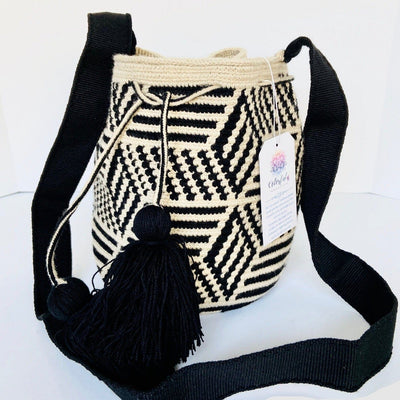 Medium Black Bag - Crochet Bag - Crossbody Fashion Bag-Wayuu