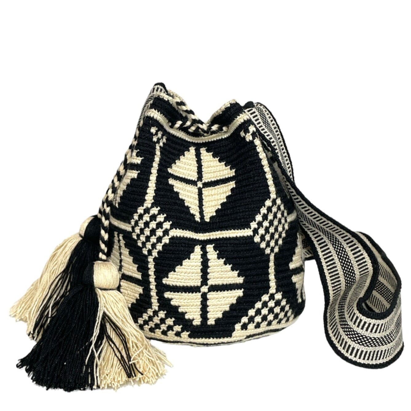 White-Black Casual Medium Crochet Purse | Crossbody Bohemian Handbag | Colorful 4U
