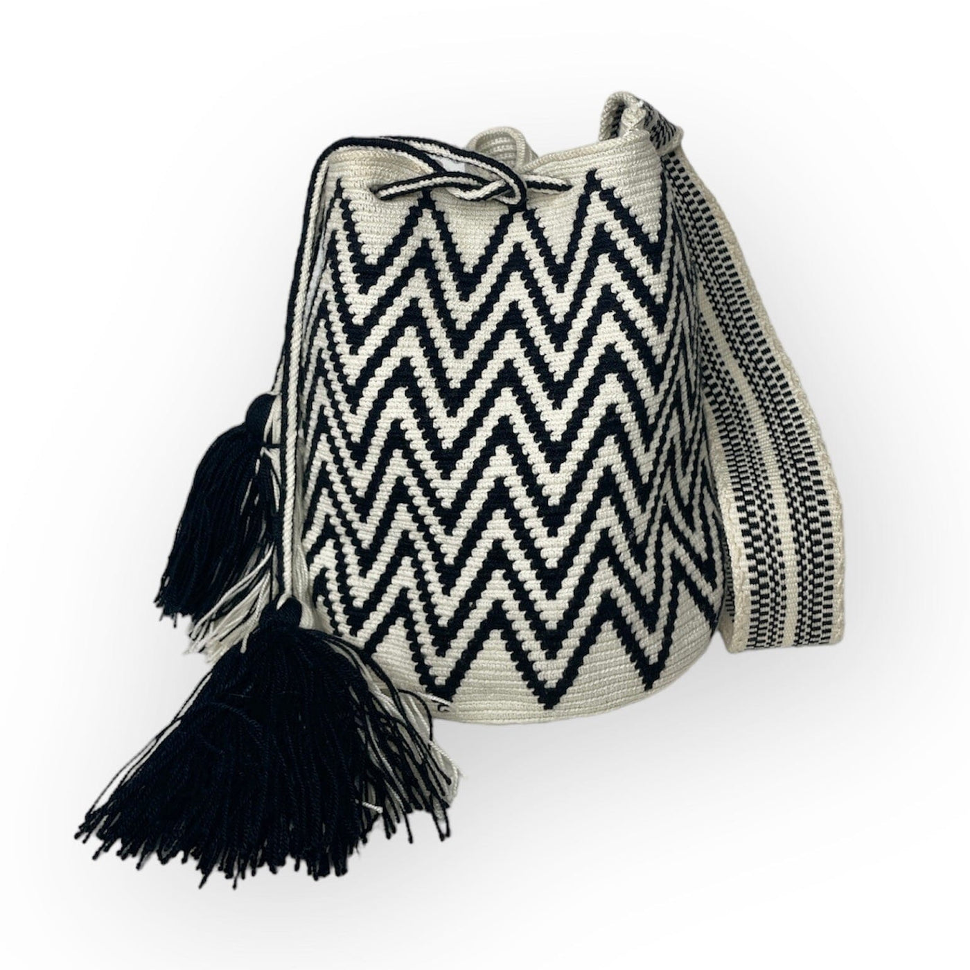 White and Black Chevron Pattern | White-Black Casual Medium Crochet Purse | Crossbody Bohemian Handbag | Colorful 4U